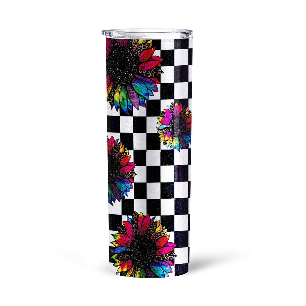 Checkerboard Sunflower Tall Glitter Tumbler Custom Leopard Pattern - Gearcarcover - 4