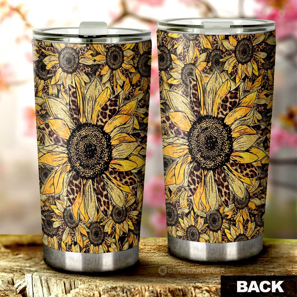 Cheetah Leopard Sunflower Tumbler Cup Custom Car Decoration - Gearcarcover - 3