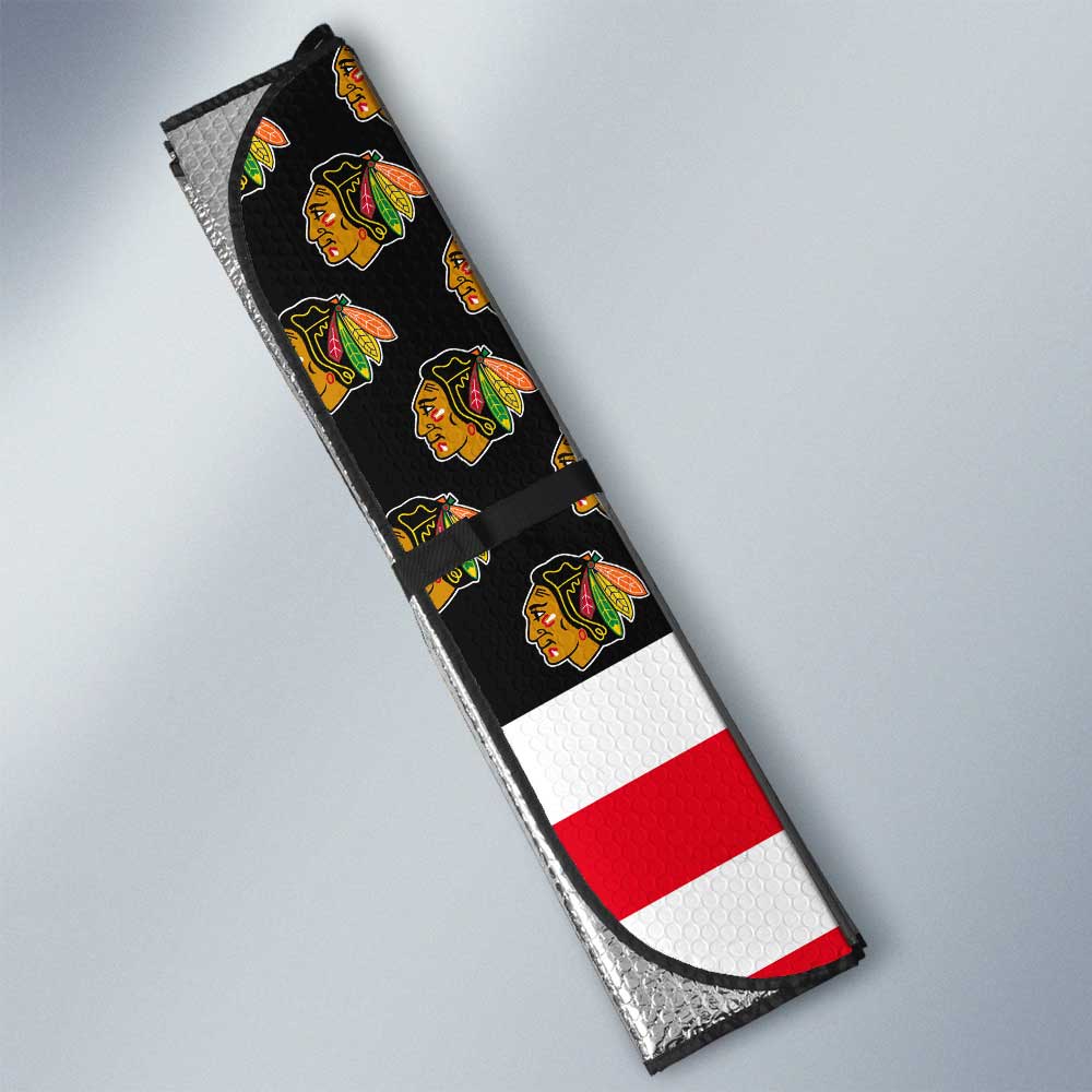 Chicago Blackhawks Car Sunshade Custom US Flag Style - Gearcarcover - 3