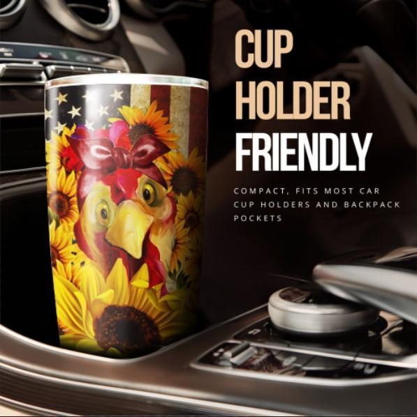 Chicken Sunflower Tumbler Stainless Steel Custom American Flag - Gearcarcover - 3