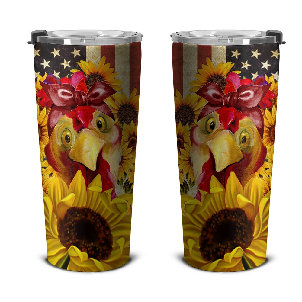 Chicken Sunflower Tumbler Stainless Steel Custom American Flag - Gearcarcover - 4