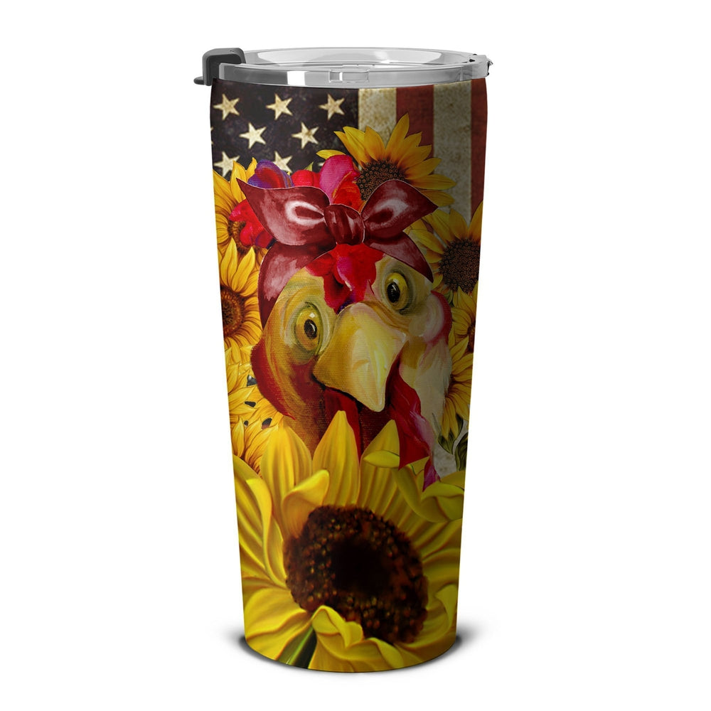 Chicken Sunflower Tumbler Stainless Steel Custom American Flag - Gearcarcover - 5