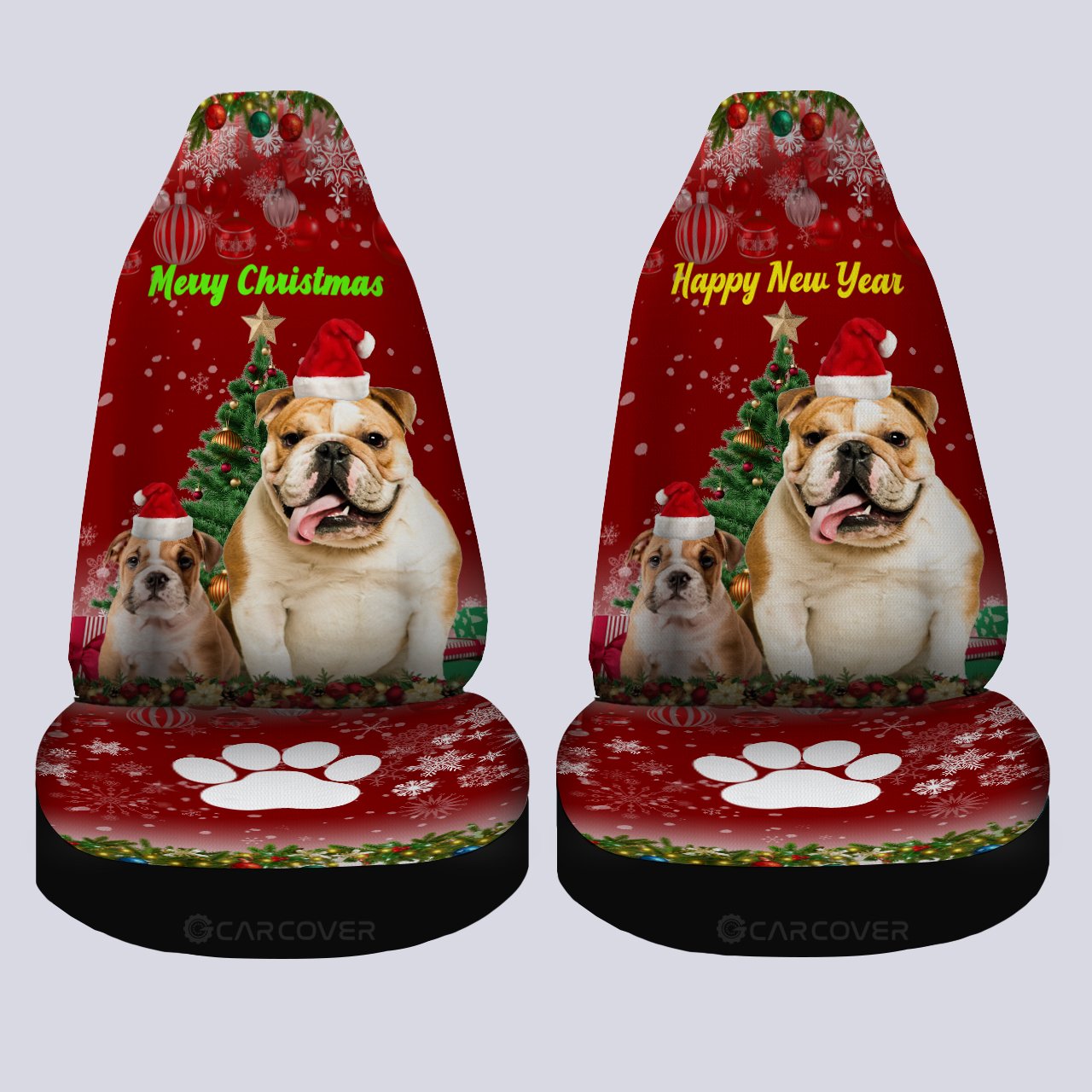 Christmas Bulldogs Car Seat Covers Custom Car Interior Accessories For Dog Lovers - Gearcarcover - 4