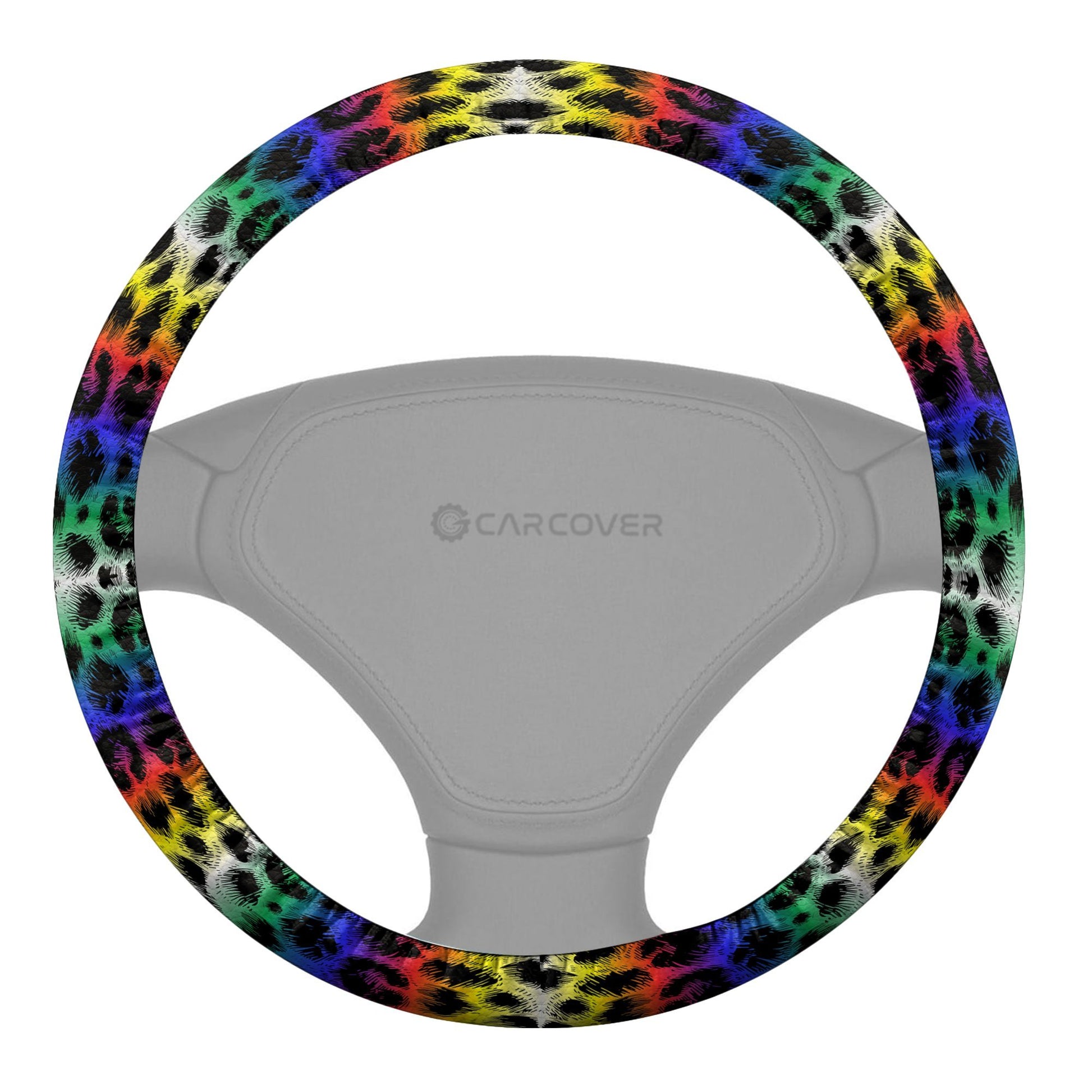 Colorful Leopard Skin Steering Wheel Cover Custom Animal Skin Printed Car Interior Accessories - Gearcarcover - 1