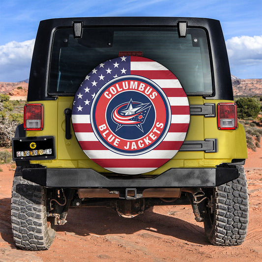Columbus Blue Jackets Spare Tire Covers Custom US Flag Style - Gearcarcover - 2