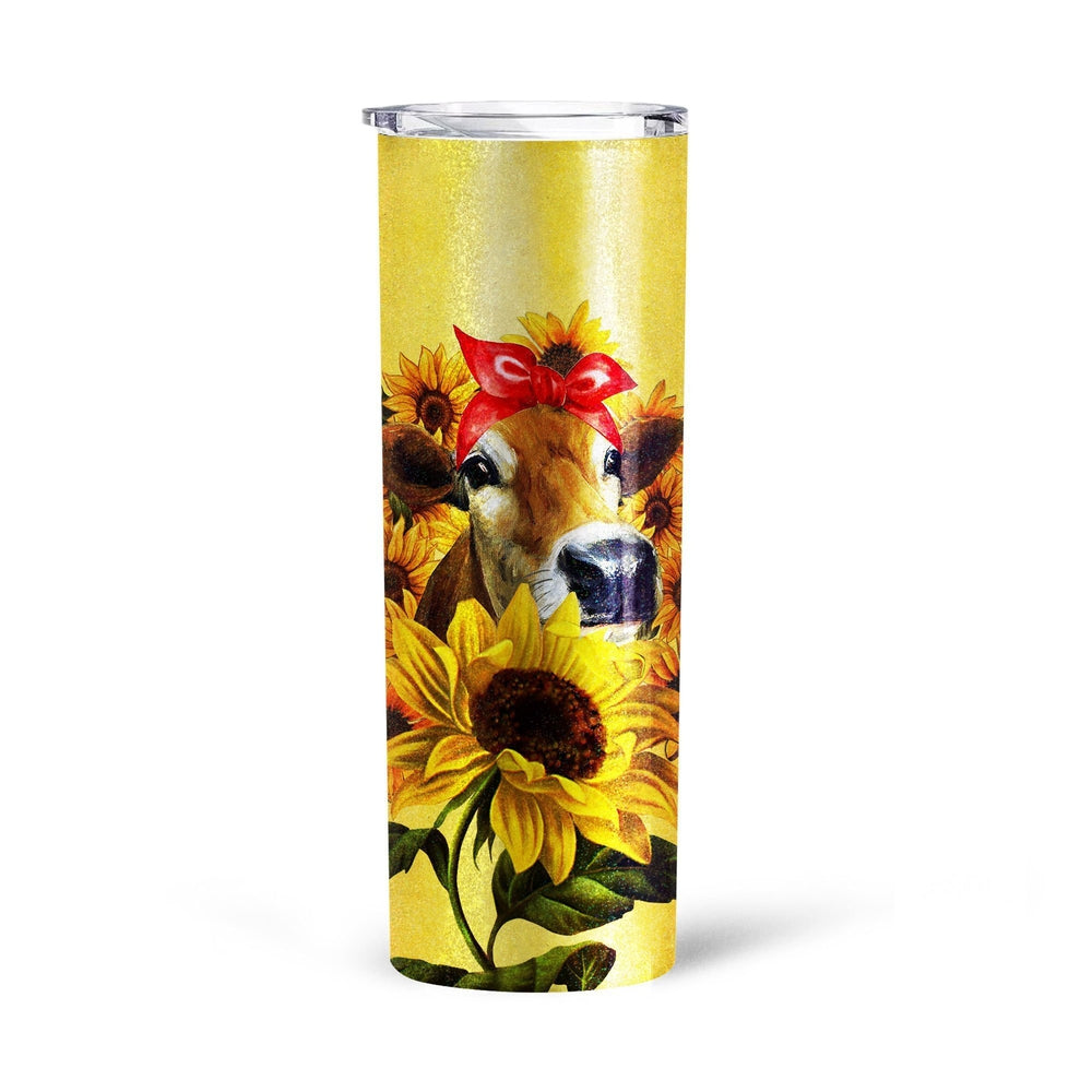 Cow Sunflower Custom Tall Glitter Tumbler - Gearcarcover - 4