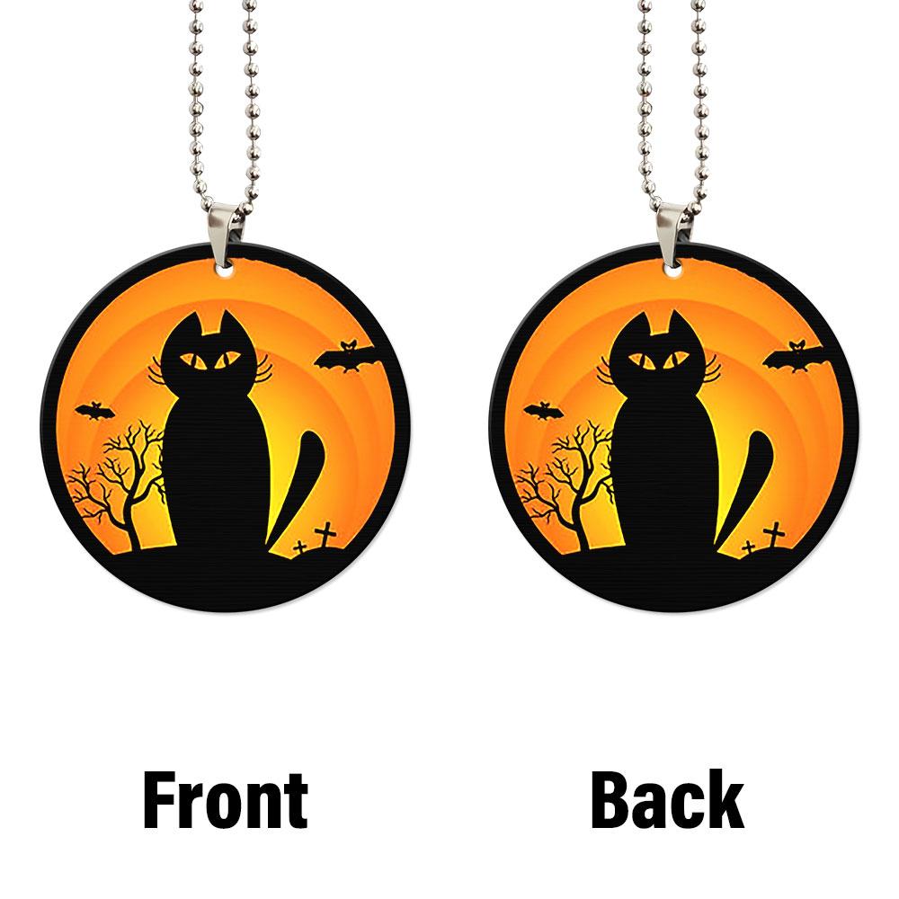 Creepy Black Cat Ornament Custom Halloween Pumpkin Car Accessories - Gearcarcover - 4