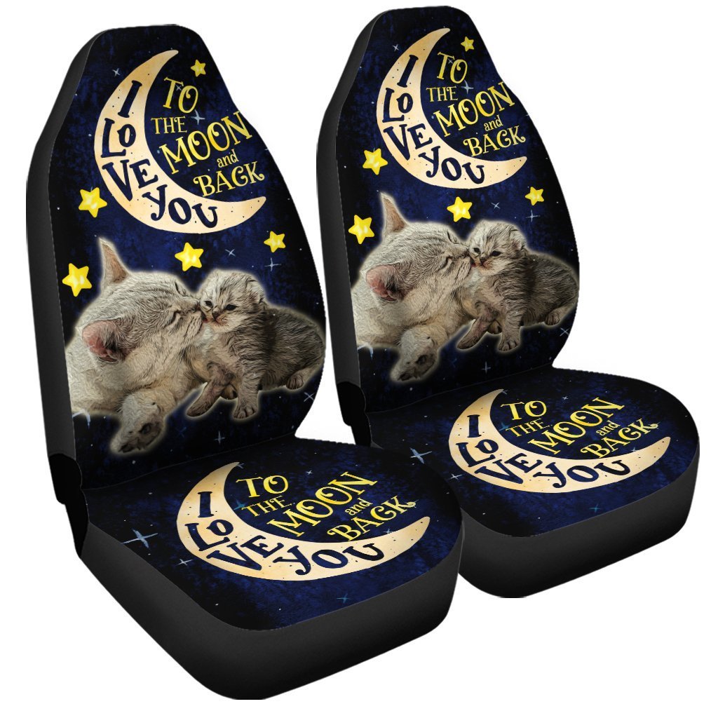 Cute Cat Car Seat Covers Custom I Love You To The Moon And Back Car Accessories For Dad - Gearcarcover - 4