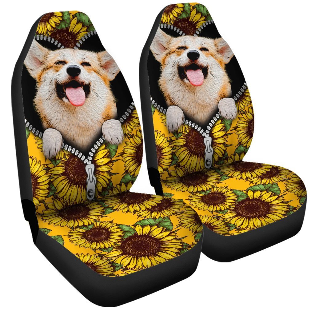 Cute Sunflower Corgi Car Seat Covers Custom Car Accessories For Corgi Onwers - Gearcarcover - 3