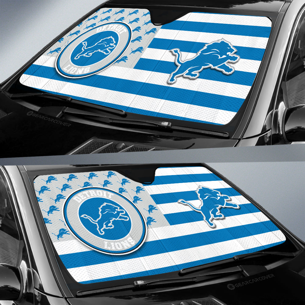 Detroit Lions Car Sunshade Custom US Flag Style - Gearcarcover - 2