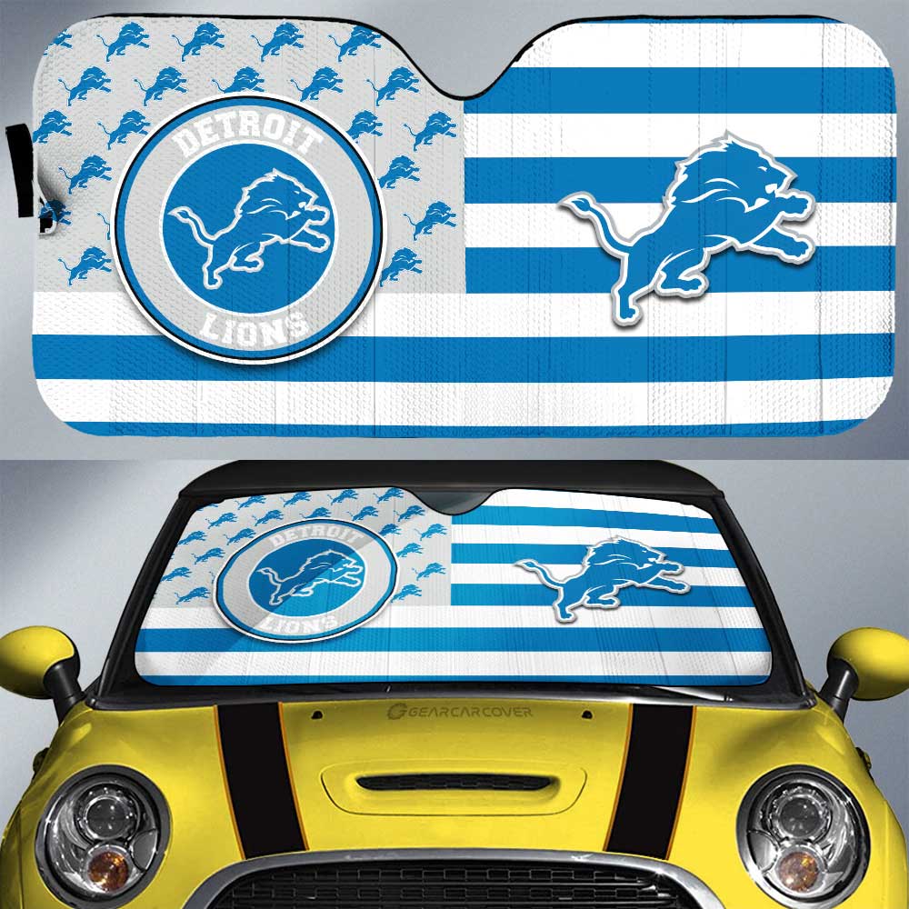 Detroit Lions Car Sunshade Custom US Flag Style - Gearcarcover - 1