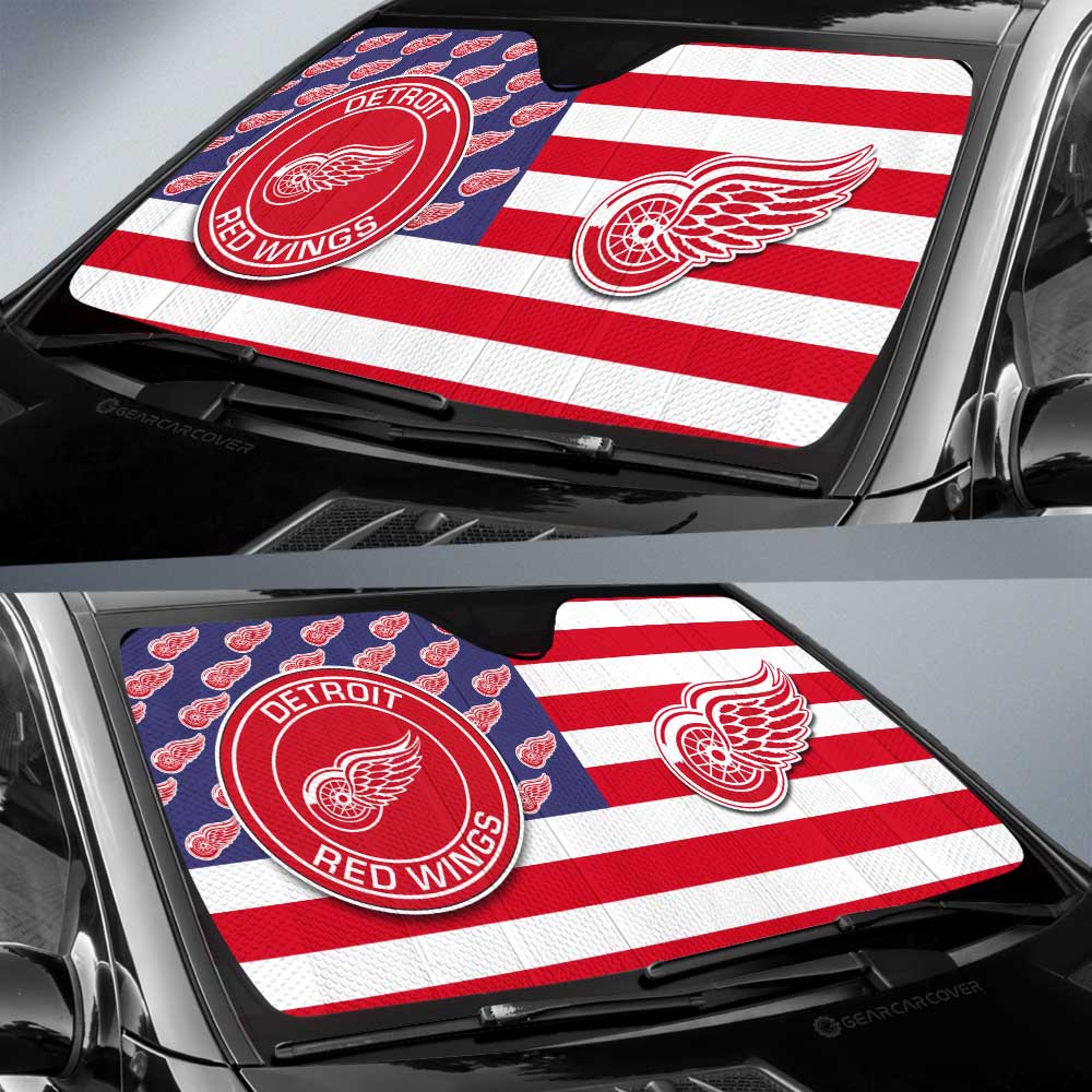 Detroit Red Wings Car Sunshade Custom US Flag Style - Gearcarcover - 2