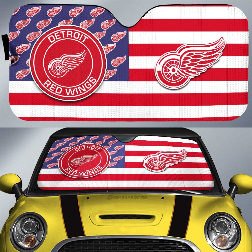 Detroit Red Wings Car Sunshade Custom US Flag Style - Gearcarcover - 1