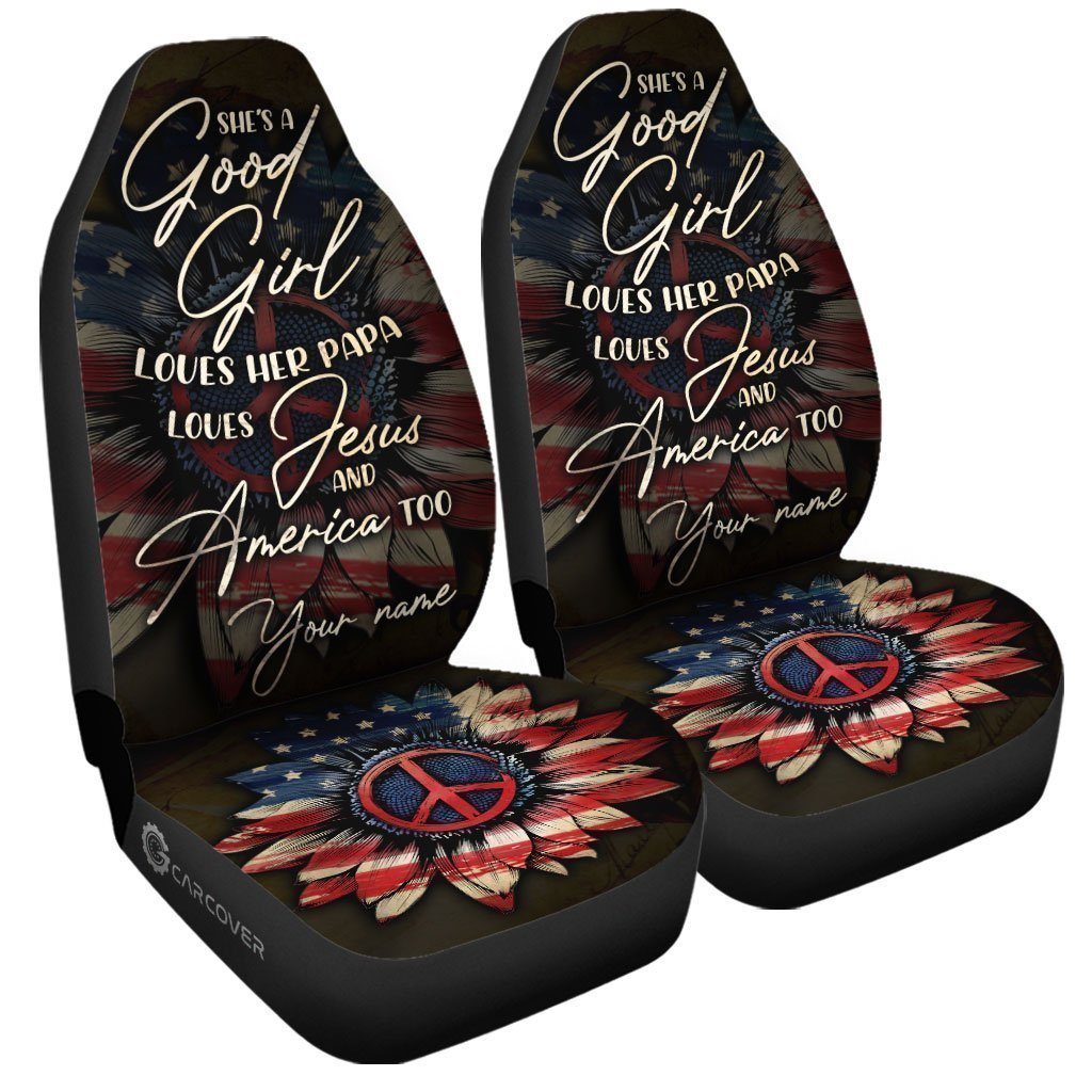 Good Girl Love Her Jesus Car Seat Covers Custom Name US Flag Car Accessories - Gearcarcover - 4