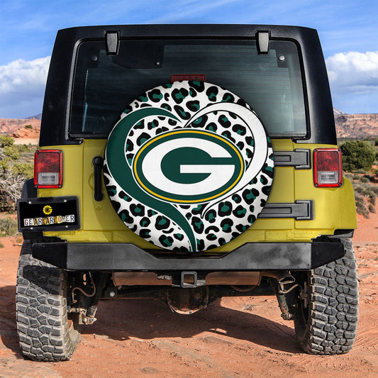 Green Bay Packers Spare Tire Cover Custom Leopard Heart For Fans - Gearcarcover - 2