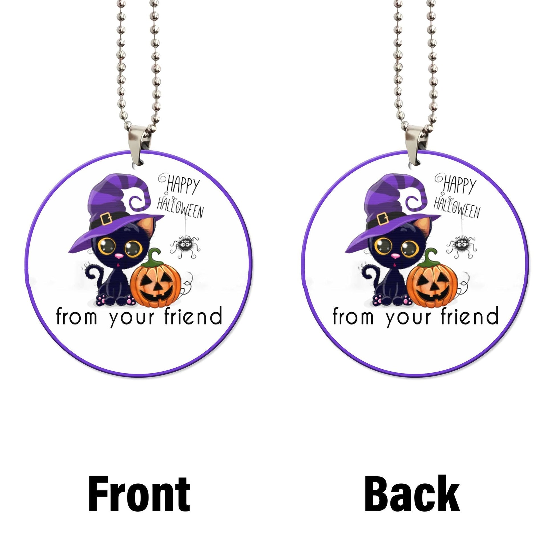 Happy Halloween From Your Friend Black Cat Ornament Custom Name Pumpkin Car Accessories Halloween - Gearcarcover - 5