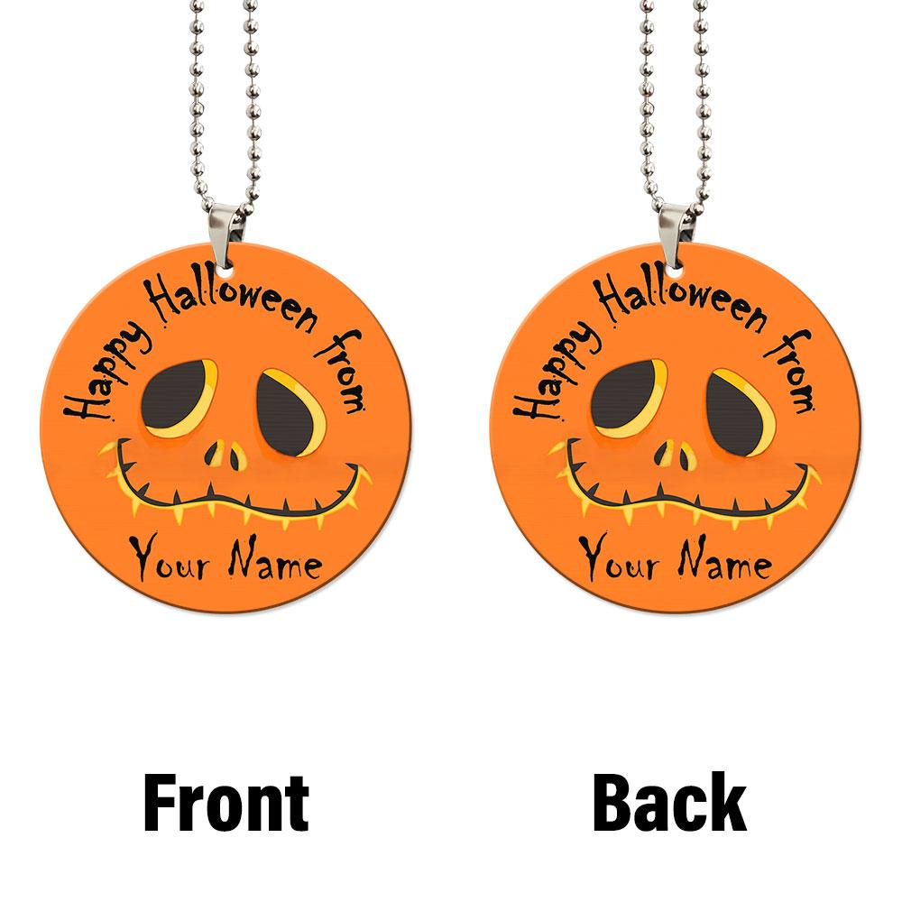 Happy Halloween Pumpkin Ornament Custom Name Car Interior Accessories - Gearcarcover - 4