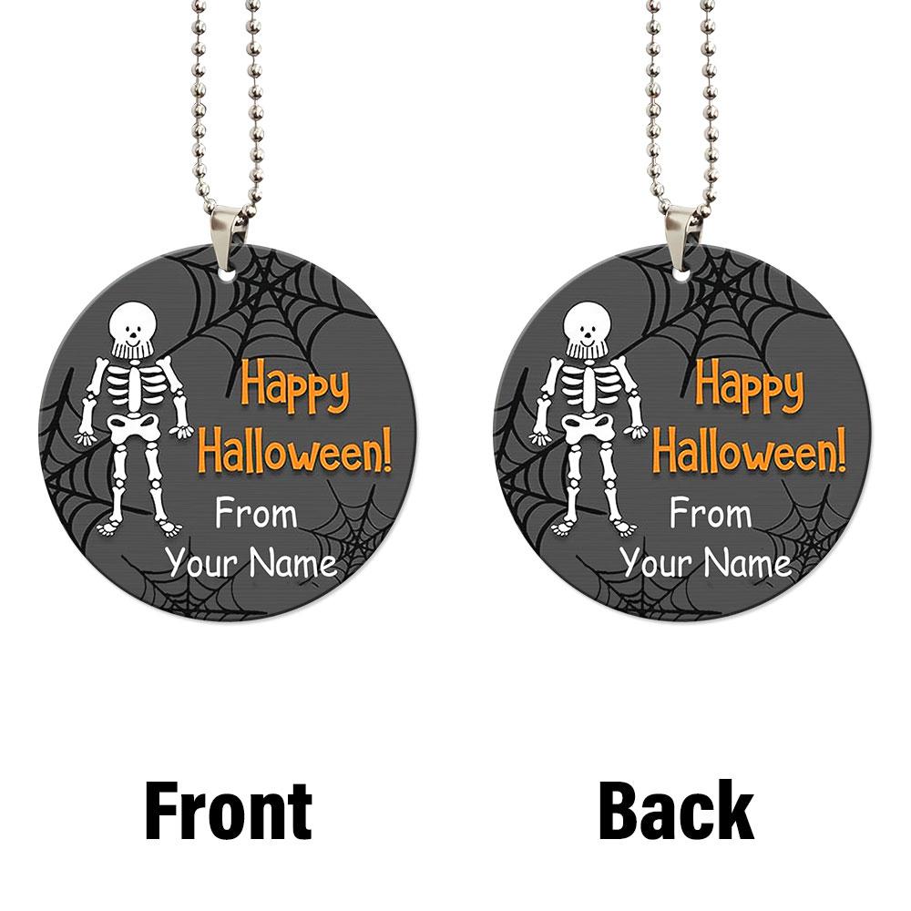 Happy Halloween Skeleton Ornament Custom Name Car Interior Accessories - Gearcarcover - 4
