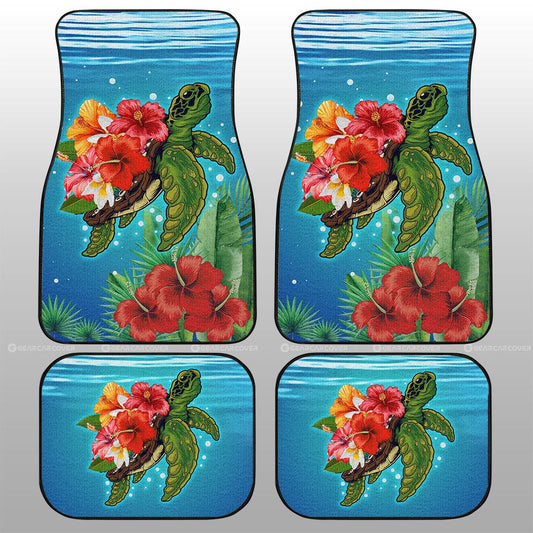 Hibiscus Plumeria Flower Turtle Car Floor Mats Custom Sea Animal Car Accessories - Gearcarcover - 2