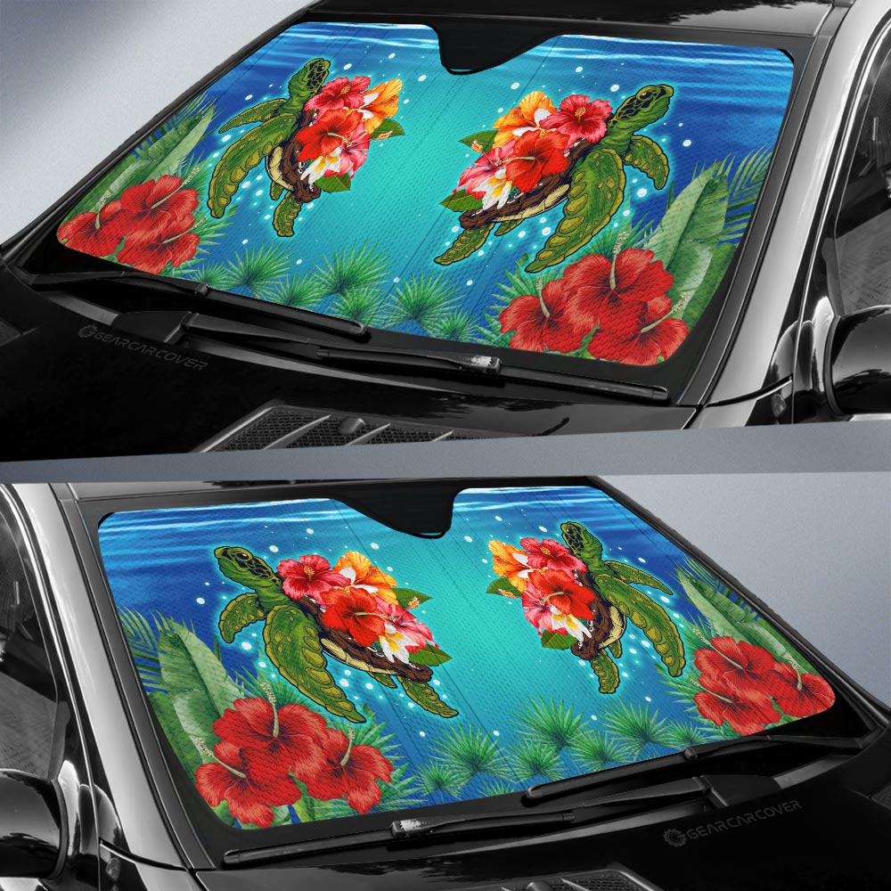 Hibiscus Plumeria Flower Turtle Car Sunshade Custom Sea Animal Car Accessories - Gearcarcover - 2
