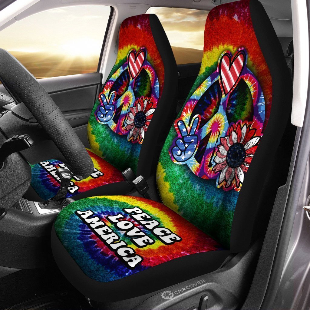 Hippie Sunflower Tie Dye Car Seat Covers Custom Peace Love America Car Accessories Meaningful Gifts - Gearcarcover - 1