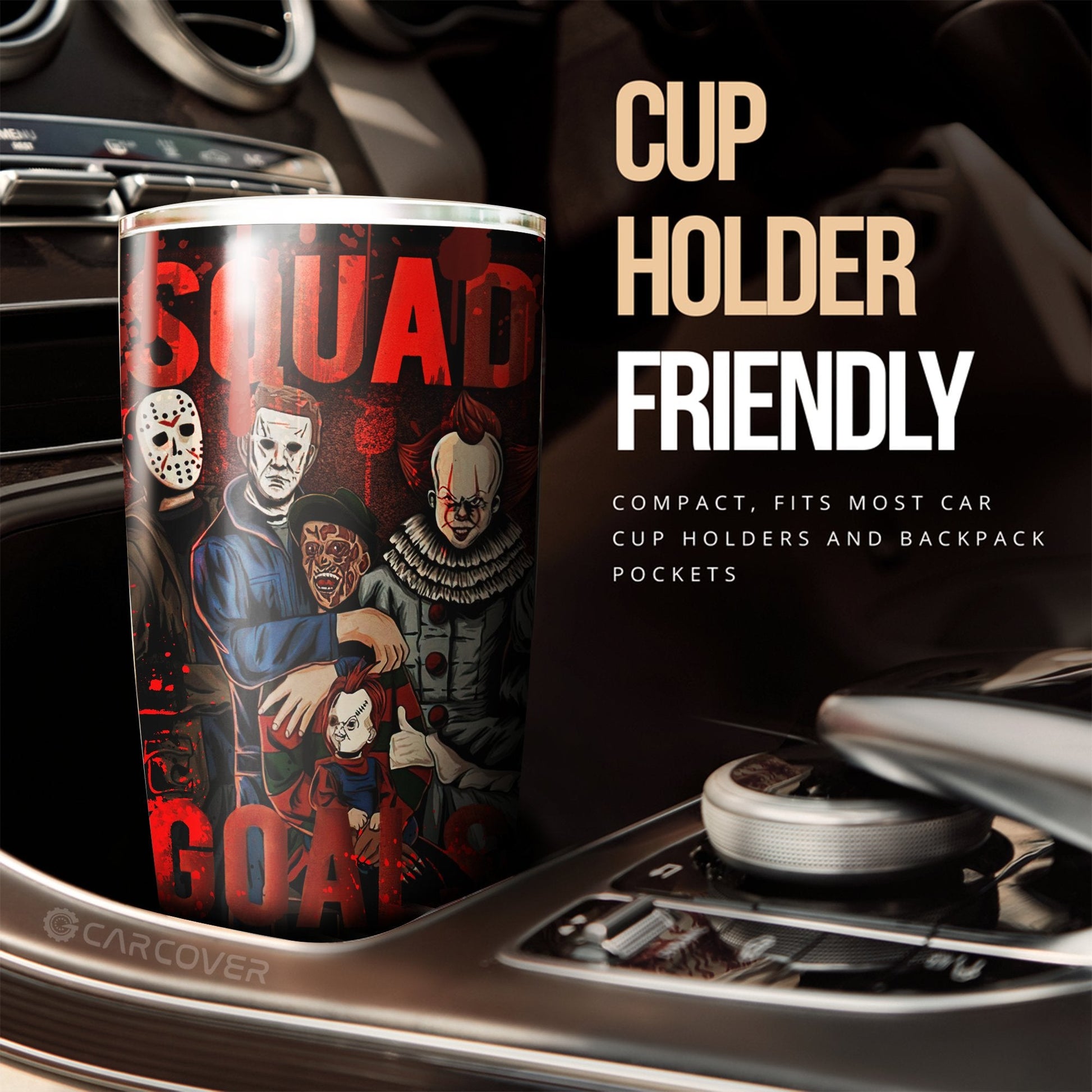 Horror Squad Tumbler Cup Custom Halloween Car Interior Accessories - Gearcarcover - 2