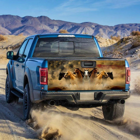 Horse Truck Tailgate Decal Custom Vintage American Flag Car Accessories - Gearcarcover - 2