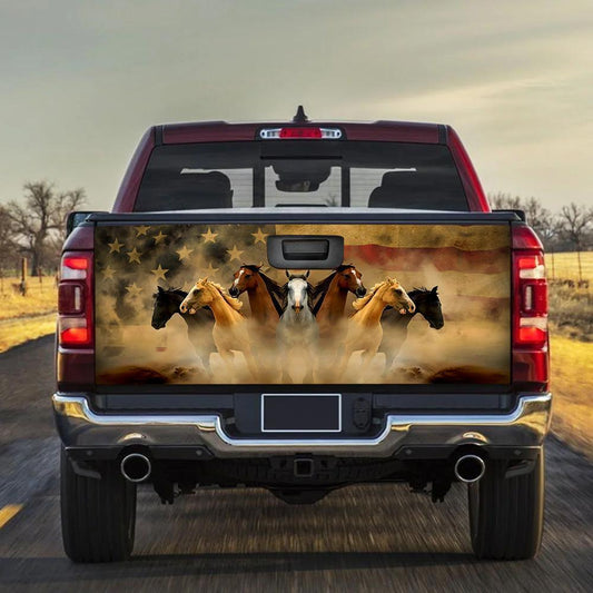 Horse Truck Tailgate Decal Custom Vintage American Flag Car Accessories - Gearcarcover - 1