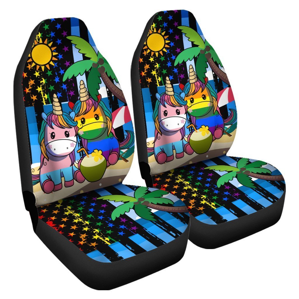 LGBT Unicorn Car Seat Covers Custom LGBT American Flag Car Accessories - Gearcarcover - 3