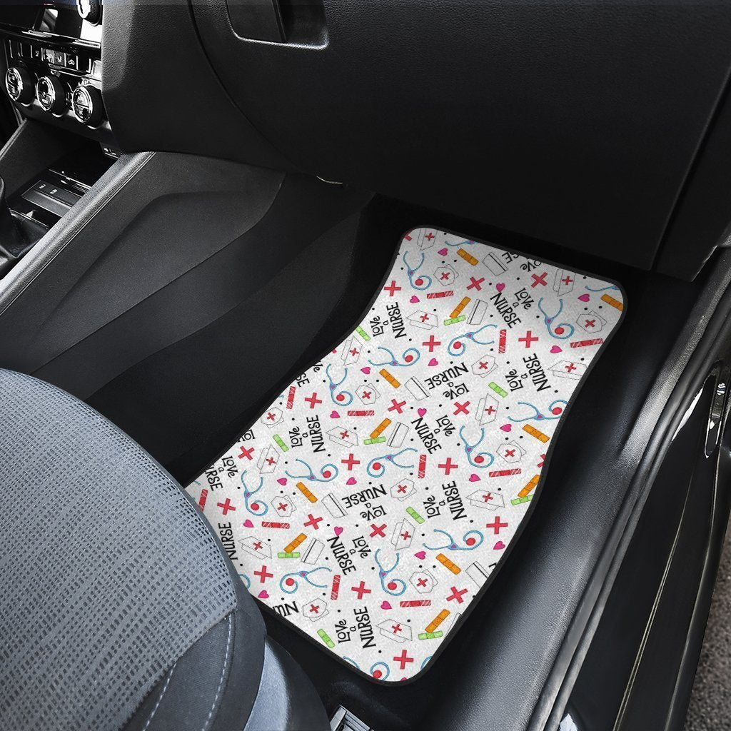Love Nurse Car Floor Mats Custom White Pattern Nurse Car Accessories - Gearcarcover - 3