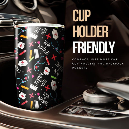 Love Nurse Tumbler Cup Custom Black Pattern Nurse Car Accessories - Gearcarcover - 2
