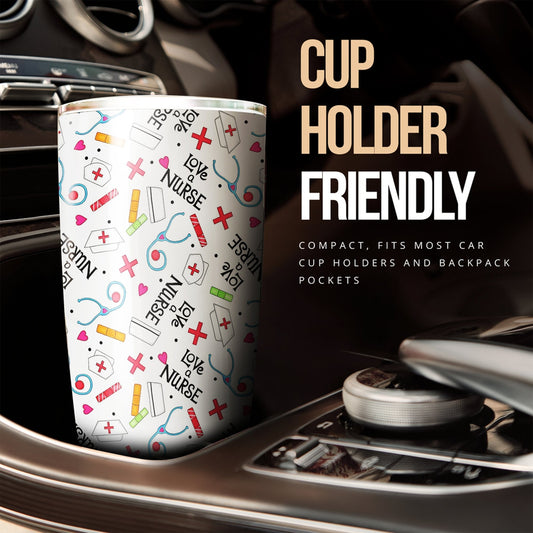 Love Nurse Tumbler Cup Custom White Pattern Nurse Car Accessories - Gearcarcover - 2