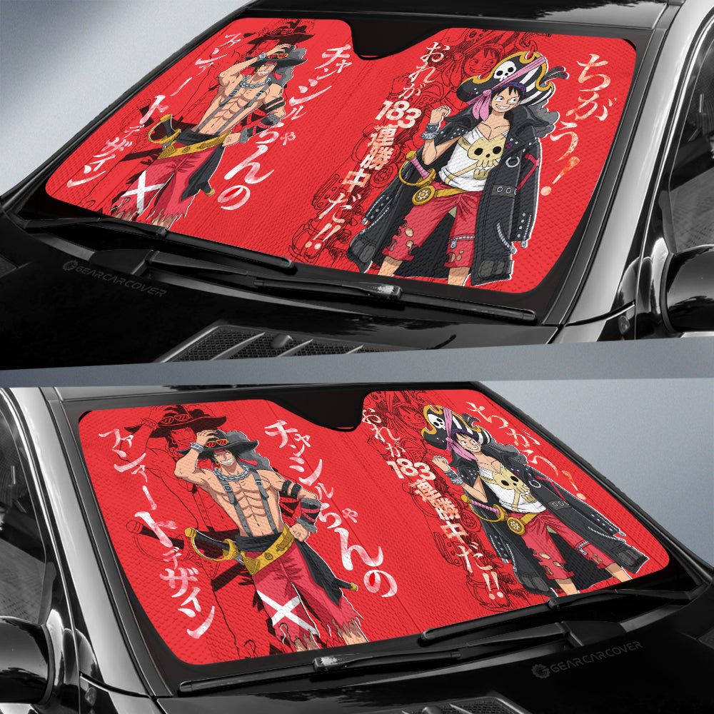 Luffy And Ace Car Sunshade Custom One Piece Red Anime Car Interior Accessories - Gearcarcover - 3