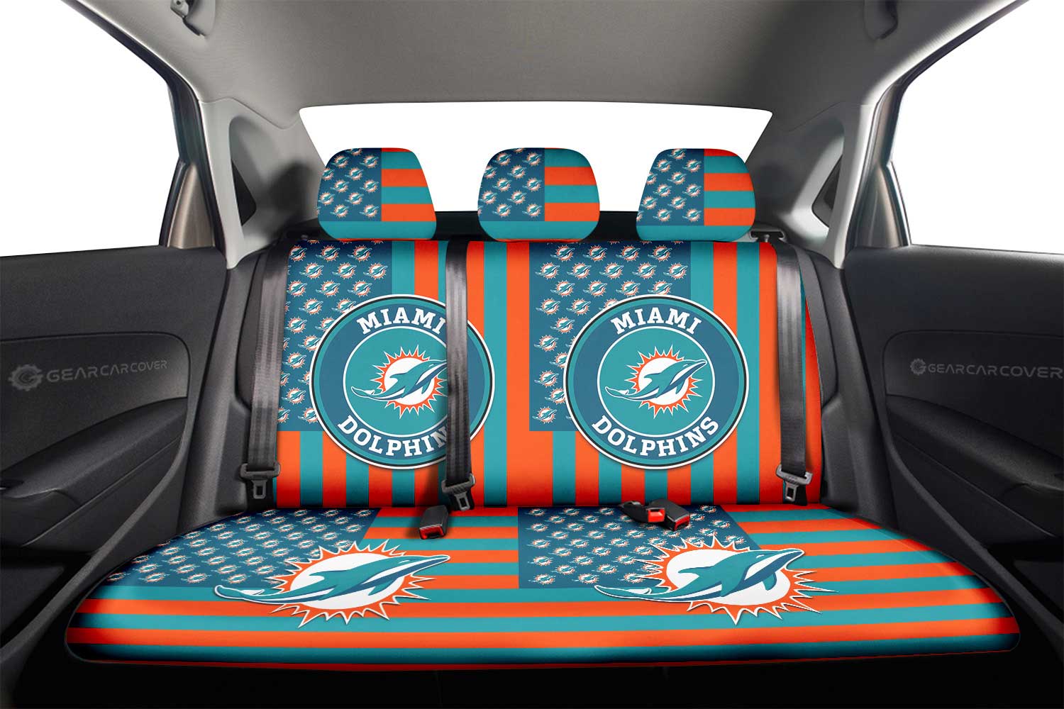 Miami Dolphins Car Back Seat Cover Custom US Flag Style - Gearcarcover - 2