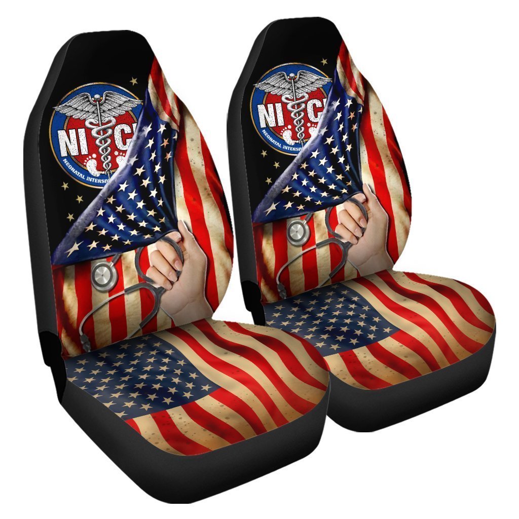 NICU Nurse Car Seat Covers Custom American Flag Car Accessories For NICU Nurse - Gearcarcover - 3