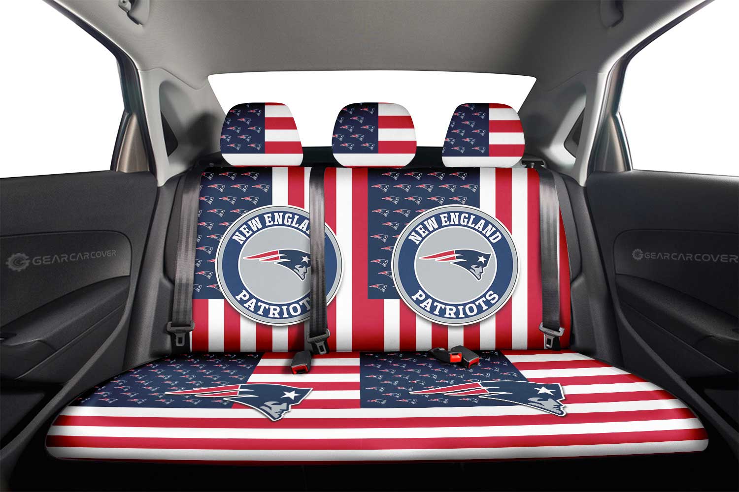 New England Patriots Car Back Seat Cover Custom US Flag Style - Gearcarcover - 2