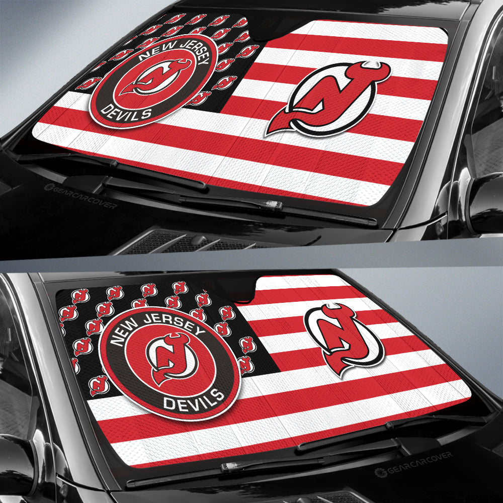 New Jersey Devils Car Sunshade Custom US Flag Style - Gearcarcover - 2