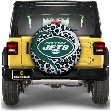 New York Jets Spare Tire Cover Custom Leopard Heart For Fans - Gearcarcover - 1