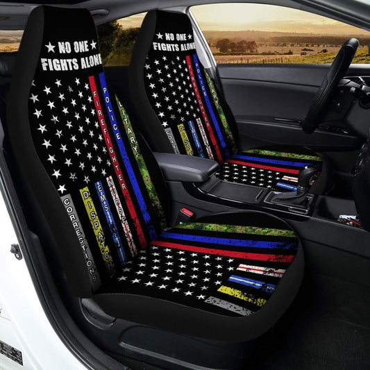 No One Fights Alone Car Seat Covers Custom American Flag Car Accessories - Gearcarcover - 2