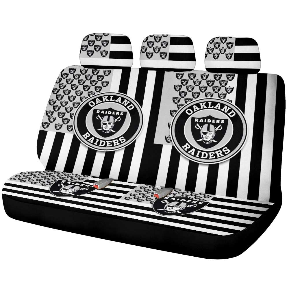 Oakland Raiders Car Back Seat Cover Custom US Flag Style - Gearcarcover - 1