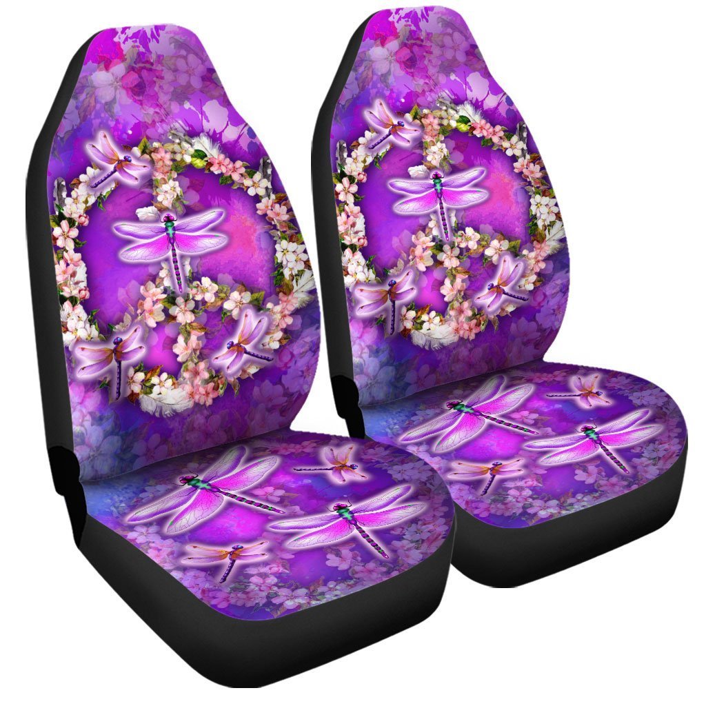 Peace Sign Car Seat Covers Custom Flower Dragonfly Car Accessories - Gearcarcover - 3