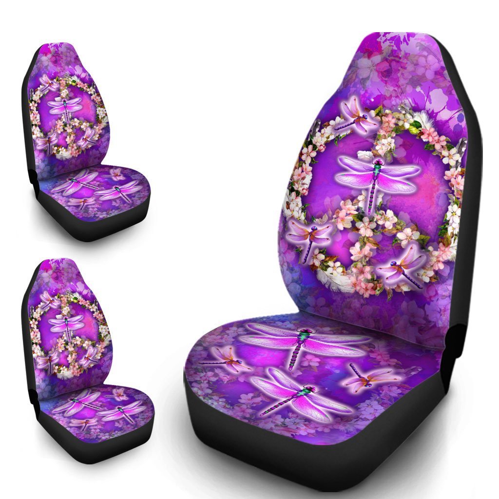 Peace Sign Car Seat Covers Custom Flower Dragonfly Car Accessories - Gearcarcover - 4