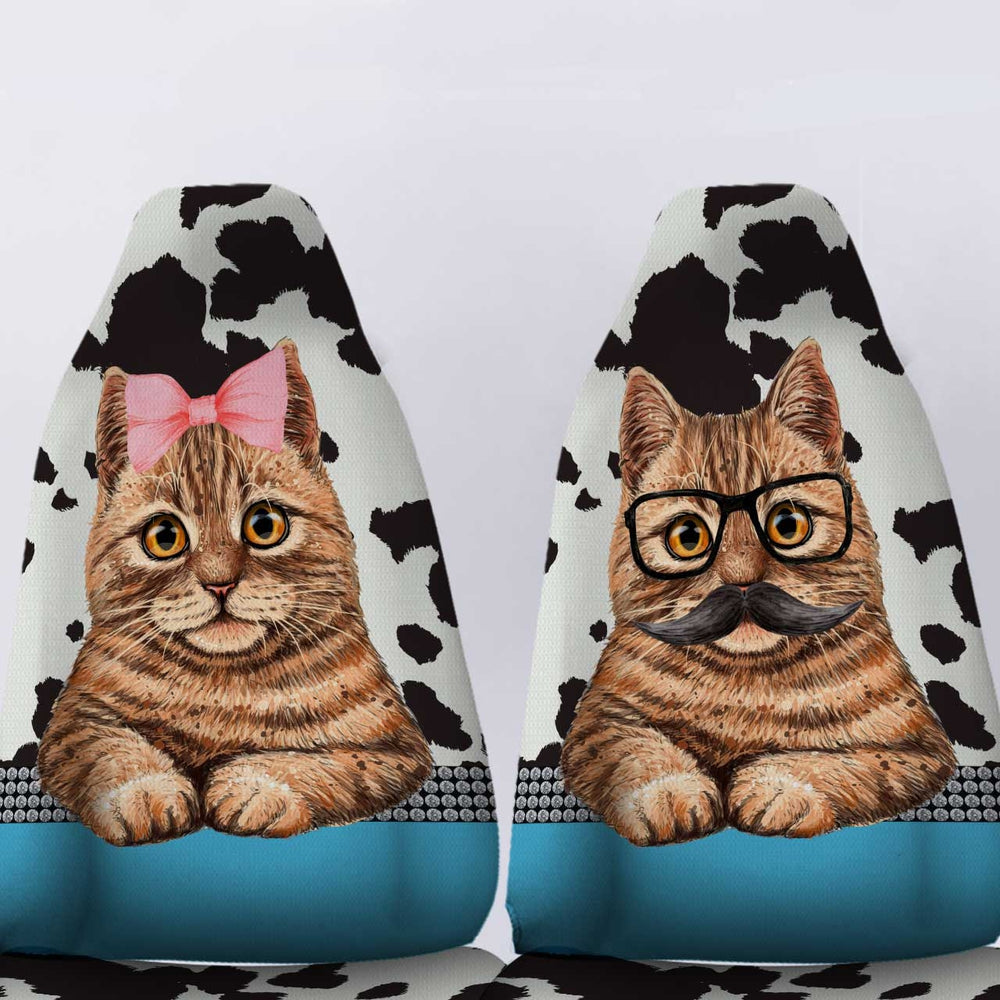Personalized Couple Cat Car Seat Covers Custom Cow Dairy Pattern Car Accessories For Couple - Gearcarcover - 5