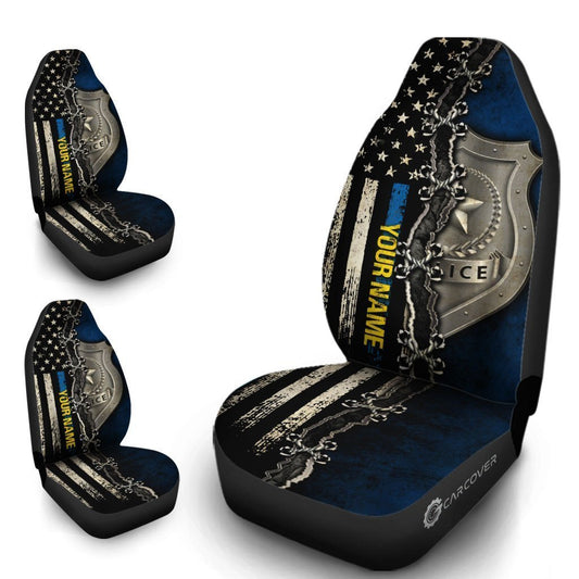 Personalized Police Car Seat Covers Custom Thin Blue Line - Gearcarcover - 1