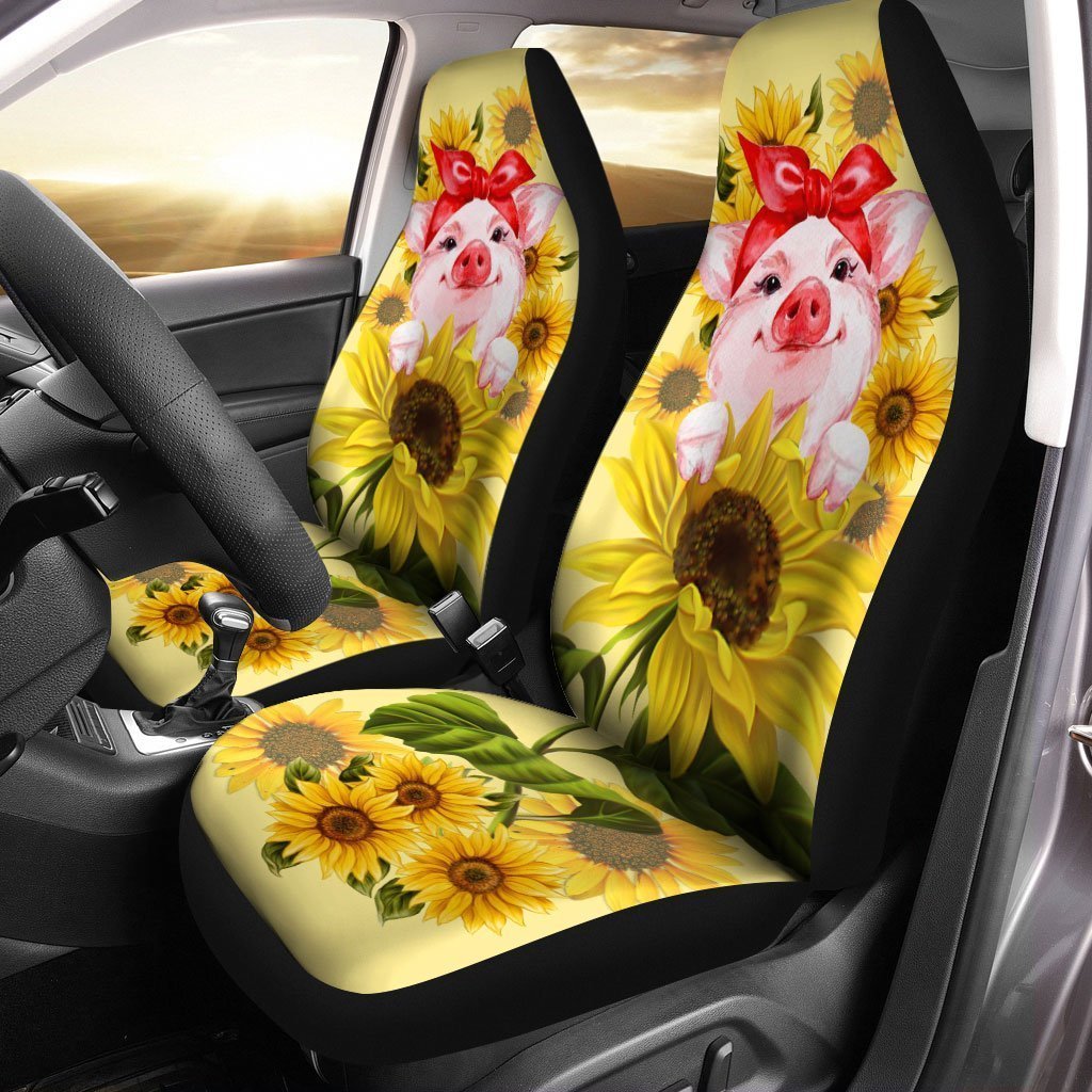 Pig Sunflower Car Seat Covers Cute Car Accessories - Gearcarcover - 1