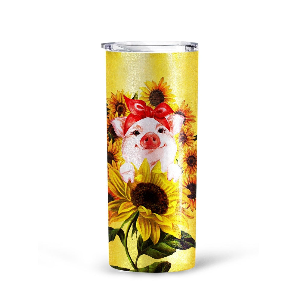 Pig Sunflower Custom Tall Glitter Tumbler - Gearcarcover - 3