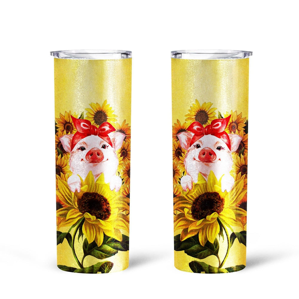 Pig Sunflower Custom Tall Glitter Tumbler - Gearcarcover - 2