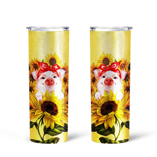 Pig Sunflower Custom Tall Glitter Tumbler - Gearcarcover - 2