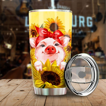Pig Sunflower Custom Tumbler Stainless Steel - Gearcarcover - 1