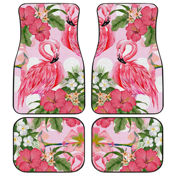 Pink Flamingo Car Floor Mats Custom Hibiscus Flower Car Interior Accessories - Gearcarcover - 1